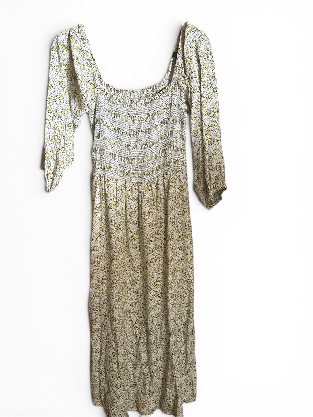 Wayf Yellow Floral Smocked Maxi Dress